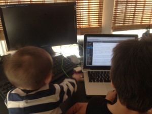 My blogging partners today - I got one on each knee